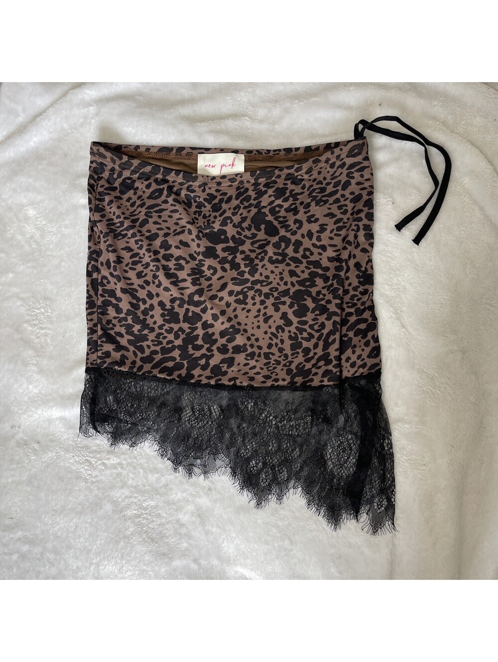 New Pink Leopard And Black Lace Halter Top Small
